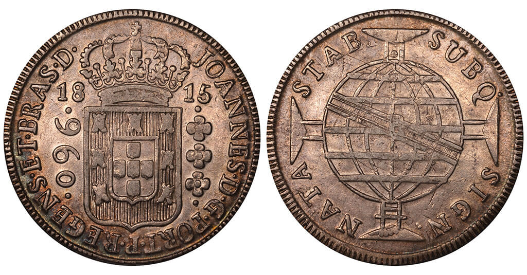 Moeda de 960 réis de 1815 do 1º tipo cunhado pela Casa da moeda da Bahia