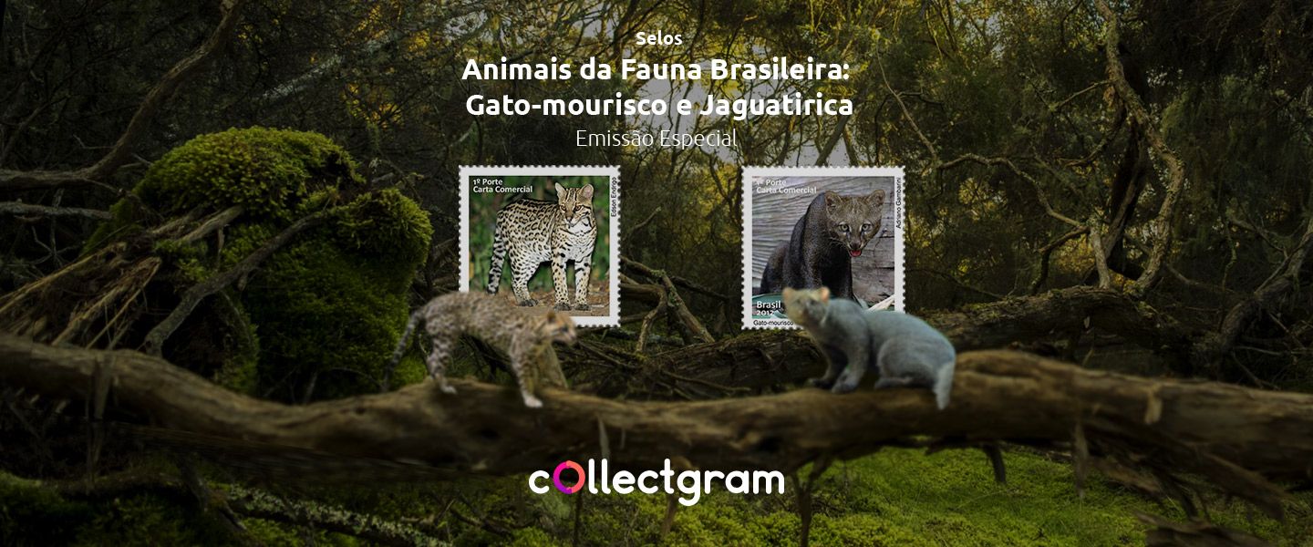 Selo do gato-mourisco e jaguatirica: Animais da Fauna Brasileira
